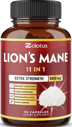 11 in 1 Lions Mane Mushroom Capsules,, Equivalent to 5050mg,90 count