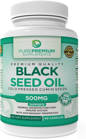 PurePremium Black Seed Oil 500mg - Organic Nigella Sativa Seeds - 90 Capsules