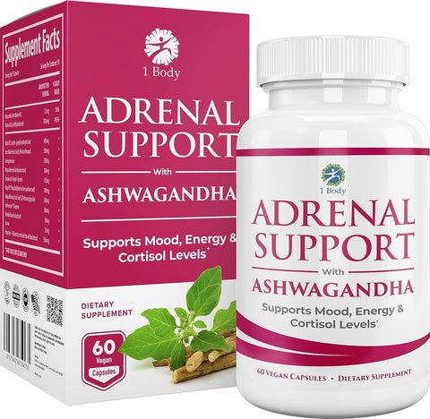1 Body Adaptogen Complex Supplement with Ashwagandha  60 Vegan Capsules