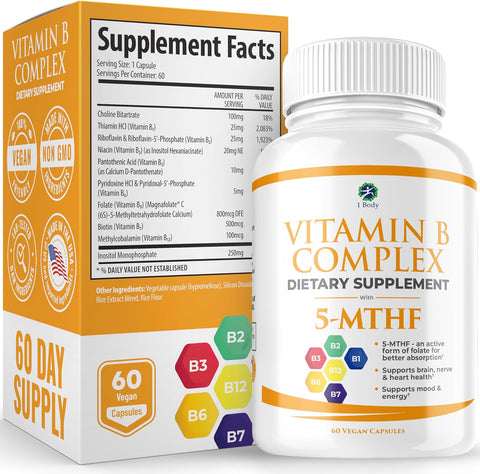 1 Body Vitamin B Complex – 5-MTHF 60 capsules