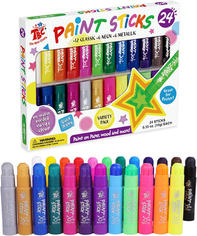 TBC The Best Crafts Paint Sticks,24 Classic Colors, Washable Paint