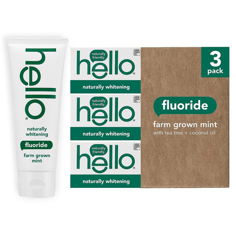 Hello Naturally Whitening Fluoride Toothpaste, Natural Peppermint Flavor 3 Pack