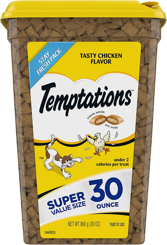 TEMPTATIONS Classic Crunchy and Soft Cat Treats Tasty Chicken Flavor, 30 oz. Tub