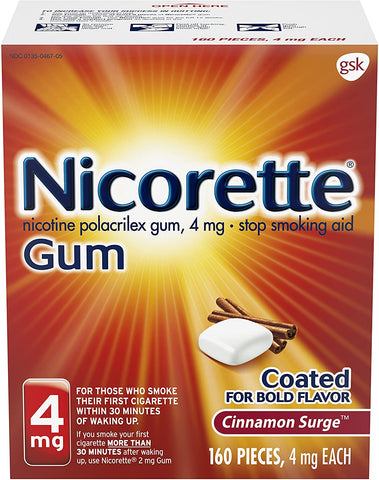 Nicorette 4mg Nicotine Gum to Quit Smoking Surge Flavored Stop Smoking Aid, Cinnamon 160 Count