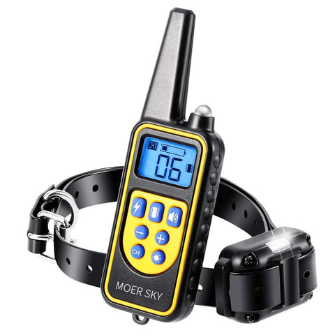 Moer Sky Dog Training Collar, Upgraded 100% Waterproof Rechargeable 875 Yards Remote Dog Shock Collar with LED Light/Beep/Vibration/Shock for Small Medium Large Dogs